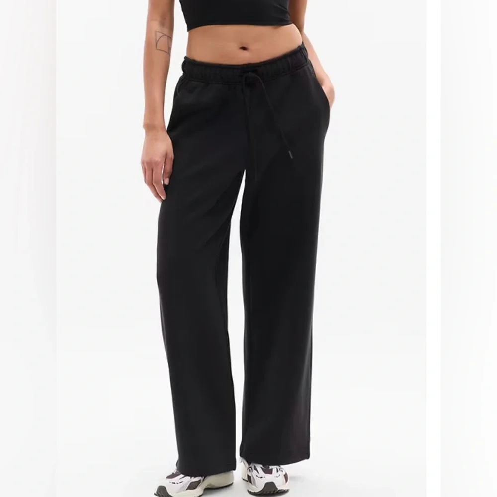 ATHLETA MID RISE TERRY WIDE LEG PANTS BLACK XL TALL HEAVYWEIGHT NWT - Picture 1 of 7